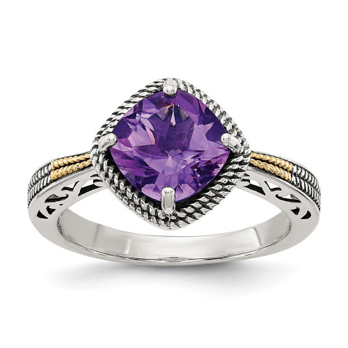 Amethyst Ring .925 Sterling Silver & 14K Gold Accent Size 6-8 Shey Couture