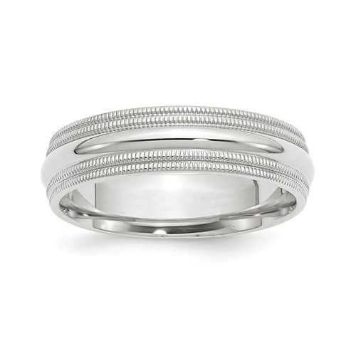 10k White Gold Unisex 6mm Comfort Fit Double Milgrain Wedding Band Sizes 4 to 14