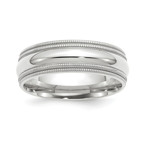 10k White Gold Unisex 7mm Comfort Fit Double Milgrain Wedding Band Sizes 4 to 14