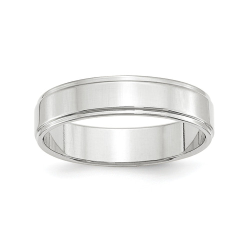 10k White Gold Unisex 5mm Flat w/ Step Down Edge Wedding Band Sizes 4 to 14