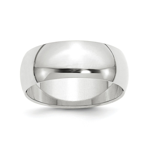 10k White Gold Unisex Polished 8mm Half Round Wedding Band Sizes 4 to 14