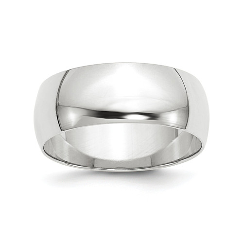 10k White Gold Unisex Lightweight 8mm Half Round Wedding Band Sizes 4 to 14