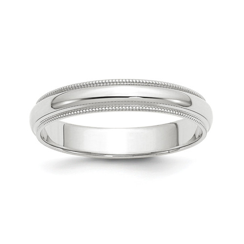 10k White Gold Standard Fit 4mm Half Round Milgrain Wedding Band Sizes 4 to 14
