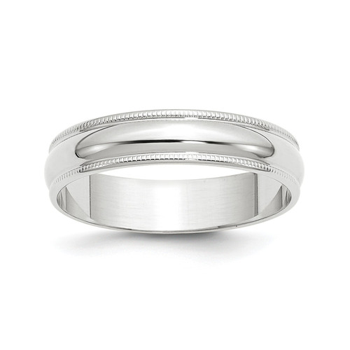14k White Gold Lightweight 5mm Half Round Milgrain Wedding Band Sizes 4 to 14