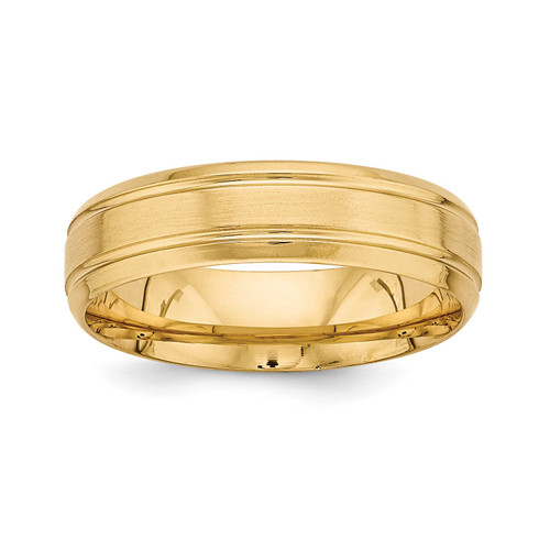 14k Yellow Gold Standard Weight Comfort 6mm Satin Groove Wedding Band Sz 7-13.5