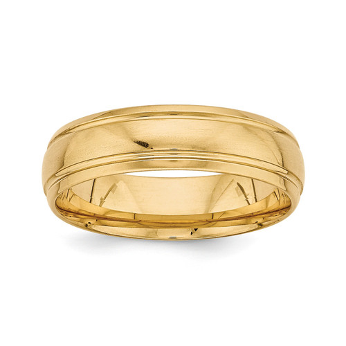 14k Yellow Gold Standard Weight 6mm Half Round Groove Wedding Band Size 7 - 13.5