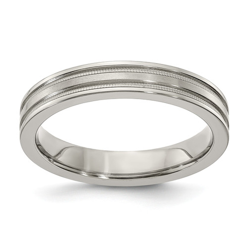 Edward Mirell Grey Titanium 4mm Brushed & Flat Milgrain Wedding Band Size 5 - 12