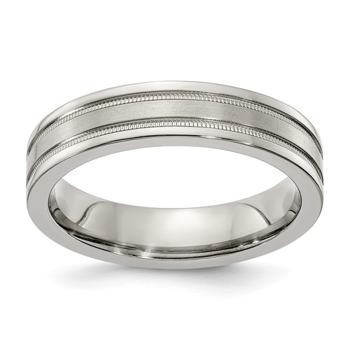Edward Mirell Grey Titanium 5mm Brushed & Flat Milgrain Wedding Band Size 5 - 12