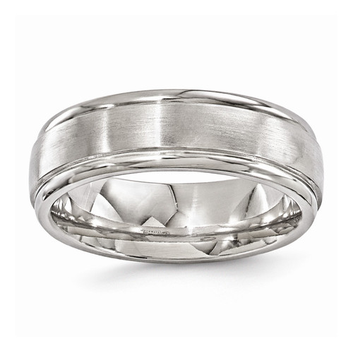 Edward Mirell Grey Titanium 7mm Brushed & Round Step Wedding Band Sizes 7 to 13