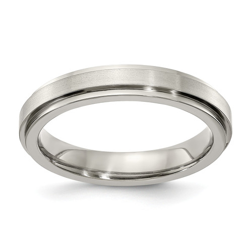 Edward Mirell Grey Titanium 4mm Brushed & Flat Step Wedding Band Sizes 5 to 12