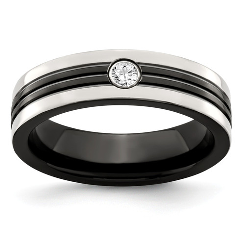 Black Ti Titanium 925 Silver Bezel Set Diamond 6mm Groove Wedding Band Sz 7 - 13