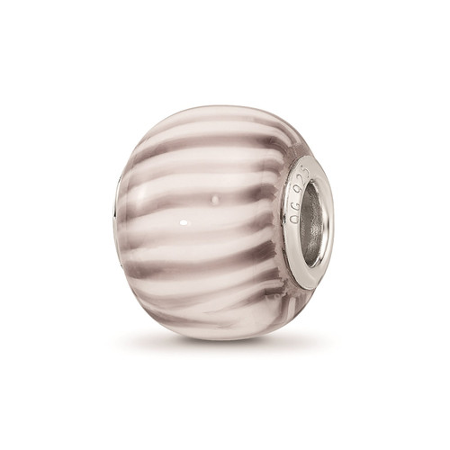 Reflection Beads Sterling Silver Hand Blown Purple & White Striped Glass Bead