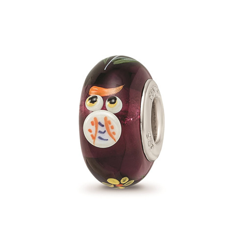 Reflection Beads Sterling Silver Hand Painted Whooo! Owl Fenton Glass Bead