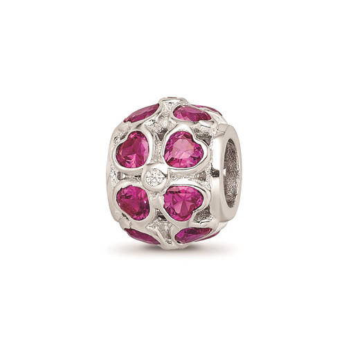 Reflection Beads Sterling Silver Red CZ Bezel Set Hearts Floral Bead