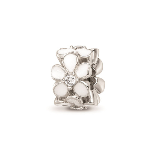 Reflection Beads Sterling Silver White Enameled CZ Flowers Floral Bead