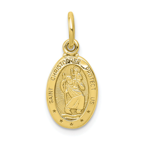 10k Yellow Gold Solid & Satin Small Protect Us Saint Christopher Oval Pendant - 10C90