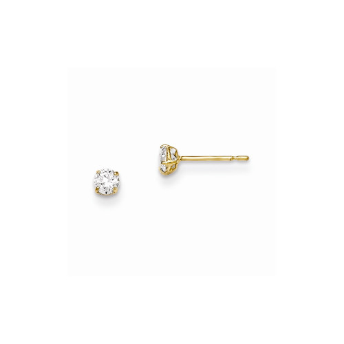 14k Yellow Gold 3mm Round CZ Basket Set Stud Earrings Madi K Childrens Jewelry - GK661