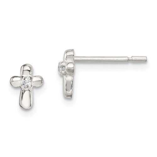 .925 Sterling Silver Cross with CZ Post Earrings 6mm x 4mm Children's Jewelry - QE8683