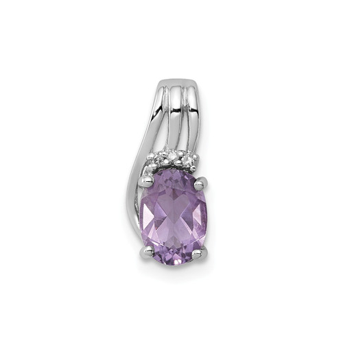 Sterling Silver Rhodium Plated Purple Amethyst & Diamond Fancy Oval Pendant - QP2979AM