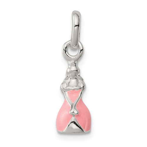 .925 Sterling Silver Pink Enamel 3D Dangle Children's Princess Pendant - QP4093