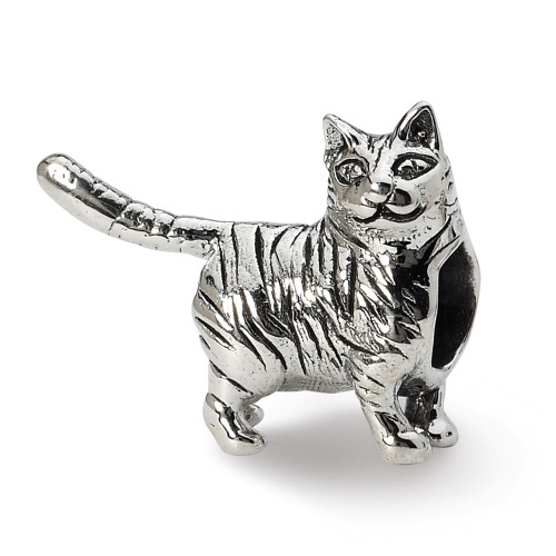 American Shorthair Cat Bead .925 Sterling Silver Antique Finish Reflection Beads - QRS1277