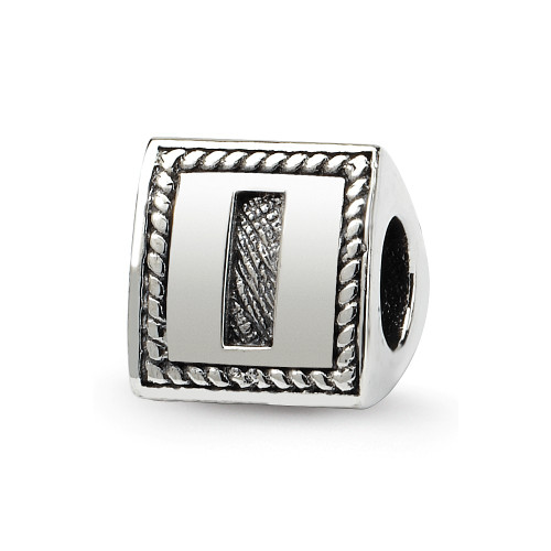 Letter I Triangle Block Bead .925 Sterling Silver Antiqued Reflection Beads - QRS1429I