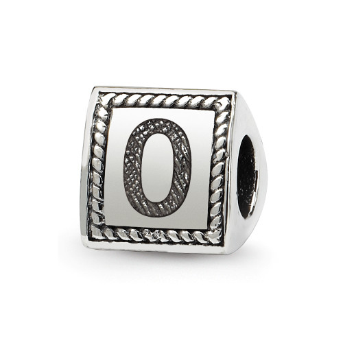 Number 0 Triangle Block Bead .925 Sterling Silver Antiqued Reflection Beads - QRS1429N0