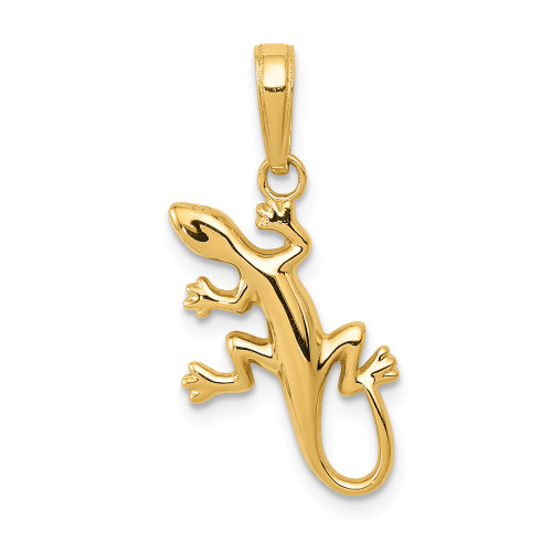 14K Yellow Gold Polished Animal Theme Reptile Gecko Lizard Dangle Pendant