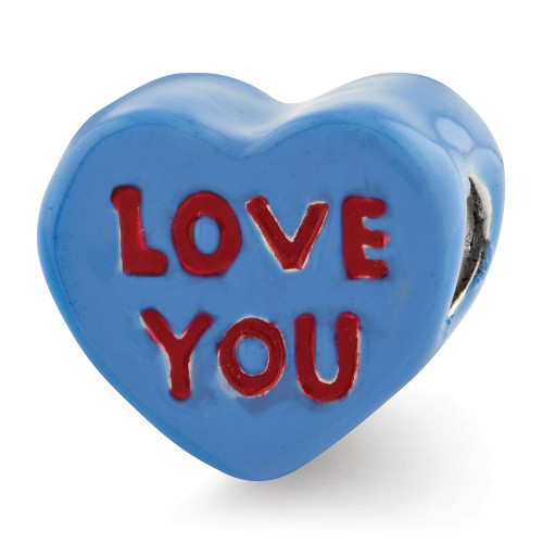 Love You Heart Kids Bead Enameled .925 Sterling Silver Reflection Beads - QRS2932