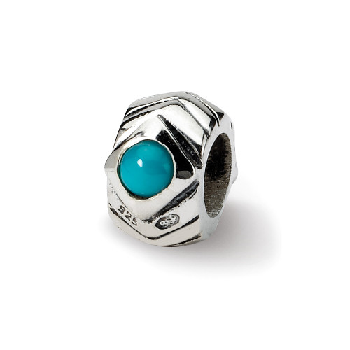 Turquoise CZ Bead .925 Sterling Silver Antique Finish Reflection Beads - QRS411