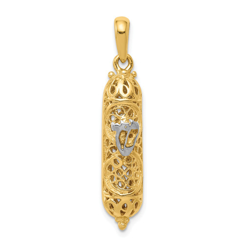 14K Two-Tone Gold Solid Polished Judaism Mezuzah With Shin Charm