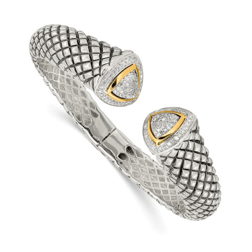 Diamond Hinged Cuff Bangle Sterling Silver 14K Gold Accent 0.50 Ct Shey Couture - QTC115