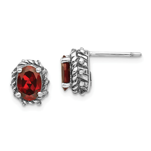 Garnet Post Earrings .925 Sterling Silver Antiqued Push Back Shey Couture - QTC278