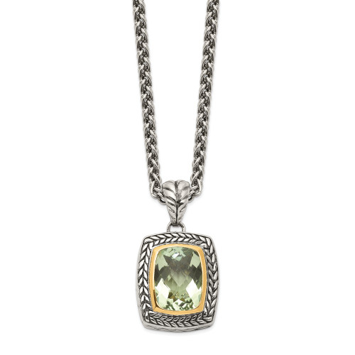 Green Quartz Pendant 18" Necklace Sterling Silver & 14K Gold Accent Shey Couture - QTC33