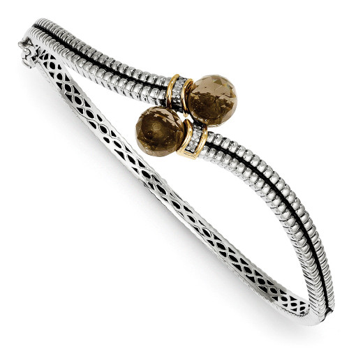 Smokey Quartz Diamond 7" Bangle Sterling Silver 14K Accent 0.03 Ct Shey Couture - QTC90