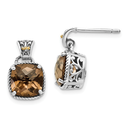 Smokey Quartz Earrings Sterling Silver & 14K Gold Accent Push Back Shey Couture - QTC919