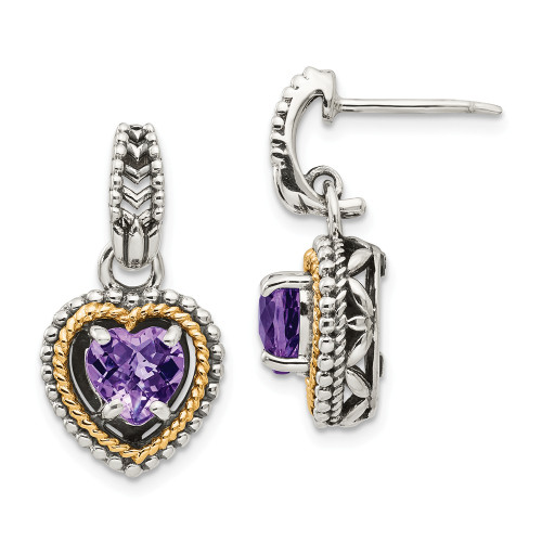 Amethyst Heart Post Earrings Sterling Silver and 14K Gold Accent Shey Couture - QTC951