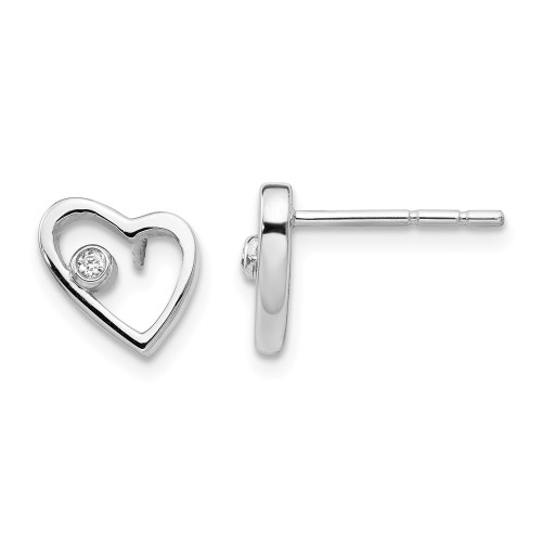 .925 Sterling Silver 0.02 Ct. Diamond Open Heart Earrings White Ice - QW155