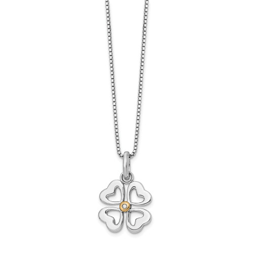 Sterling Silver 0.01 Ct Diamond & Gold Plated Four Hearts 18" Necklace White Ice - QW275-18