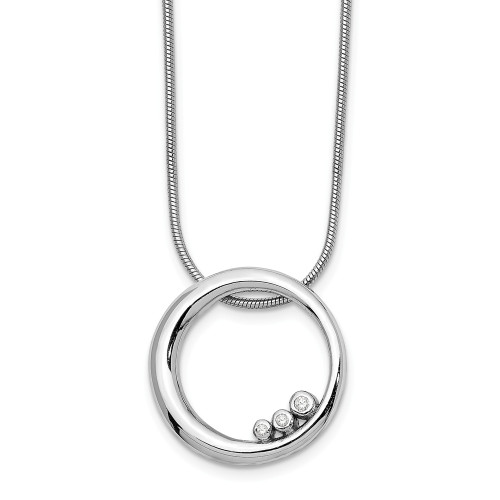 .925 Sterling Silver 0.035 Ct Diamond Single RIng Pendant 18" Necklace White Ice - QW313-18