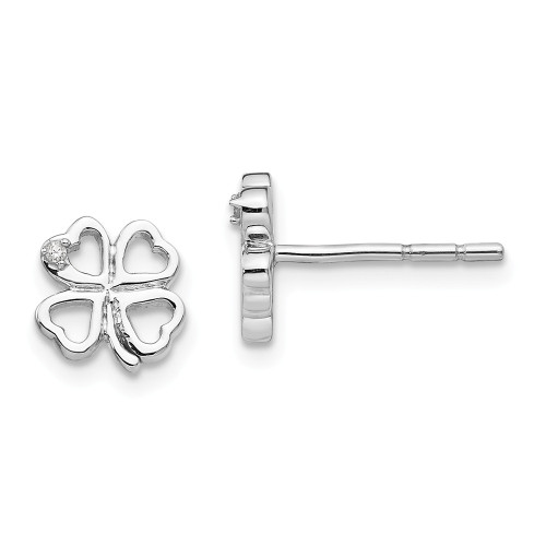 .925 Sterling Silver 0.01 Ct. Diamond Clover Post Earrings White Ice - QW420