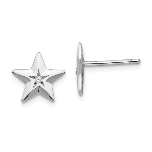 .925 Sterling Silver 0.02 Ct. Diamond Star Post Earrings White Ice - QW424