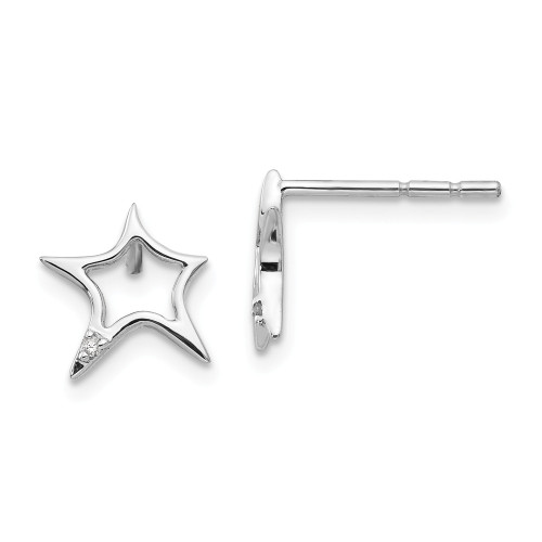 .925 Sterling Silver 0.01 Ct. Diamond Star Post Earrings White Ice - QW430