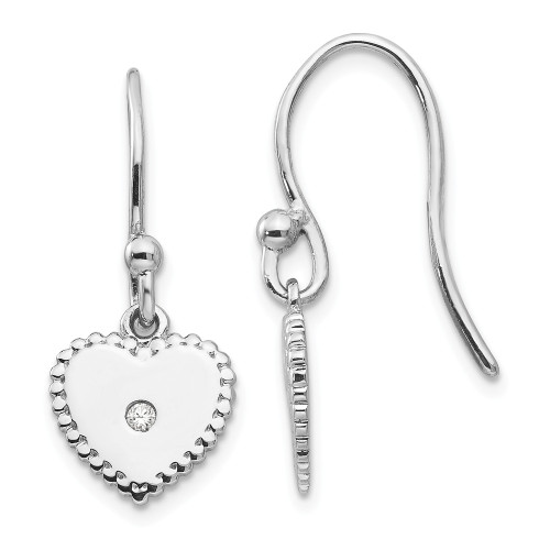 .925 Sterling Silver 0.034 Ct. Diamond Heart Dangle Earrings White Ice - QW432
