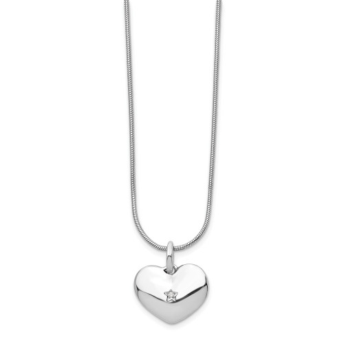 .925 Sterling Silver 0.01 Ct. Diamond Heart Pendant 18" Necklace White Ice - QW436-18