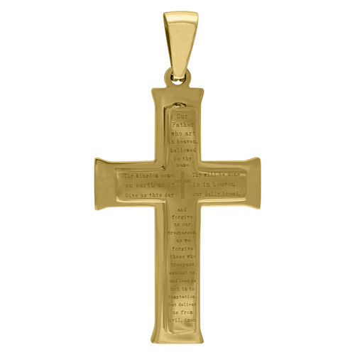 Stainless Steel Tiered Lord's Prayer Cross Pendant Inscribed Charm 1.65" Long - SLV-89292