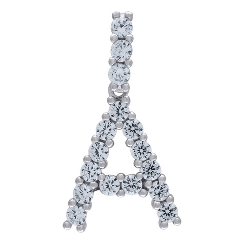 .925 Sterling Silver CZ Initial A Small Pendant Unisex Rhodiumed 30mm Charm - SLV-92029