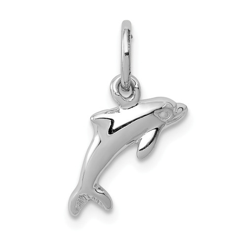 14k White Gold Children's Open Back Solid Dolphin Charm Kids Pendant 15mm x 13mm - WCH111