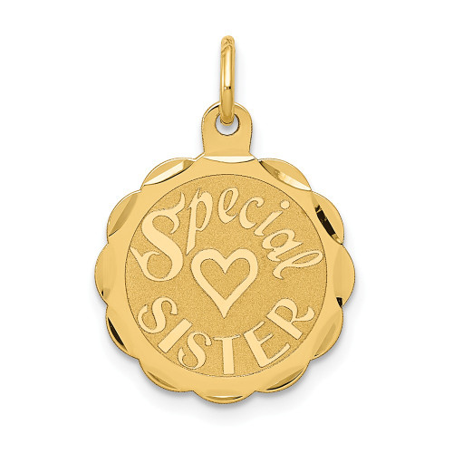 14k Yellow Gold Children's Special Sister Charm Kids Pendant 23mm x 15mm - XAC645
