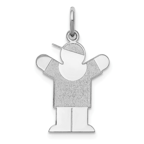 14K White Gold Solid Laser Etched Engraveable Boy Raise Hands for Love Kid Charm - XK1094W